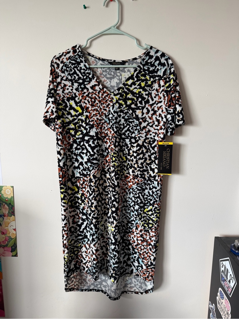 Christian Siriano Black, White, Rust & Teal Abstract Animal Print Dress